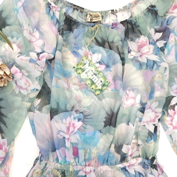 New Show Me Your Mumu Sheer Blue Green Pink Floral Rane Romper Sz S - Picture 3 of 13